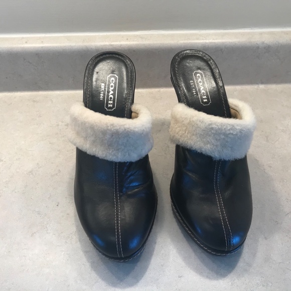 NWOT COACH Fur and Leather Heeled Mules - Picture 2 of 3